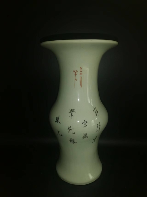古玩陶瓷粉彩花鳥詩文花觚拍賣，當前價格9988元