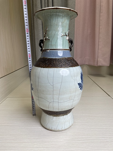 古玩陶瓷清嘉道 什錦釉青花牡丹錦雞圖雙耳大瓶拍賣，當前價格8900元