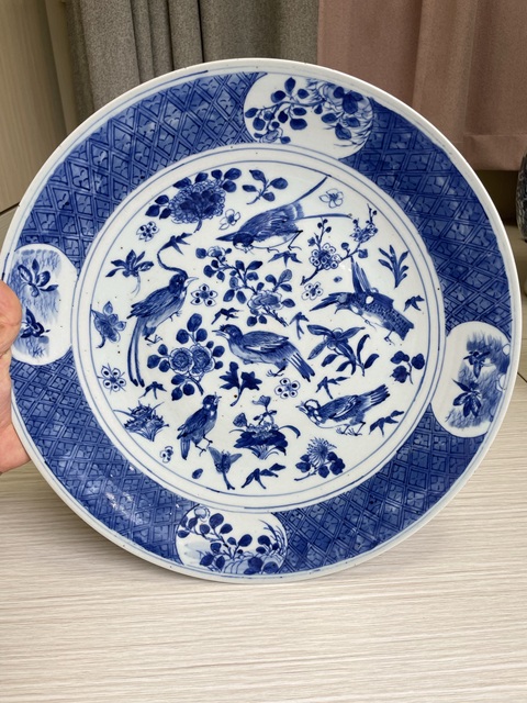 古玩陶瓷清光緒 極品青花錦地開光花蝶花鳥紋敞口盤(崔凱泓社)拍賣,當前價格7600元