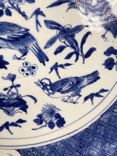 古玩陶瓷清光緒 極品青花錦地開光花蝶花鳥紋敞口盤(崔凱泓社)拍賣,當前價格7600元