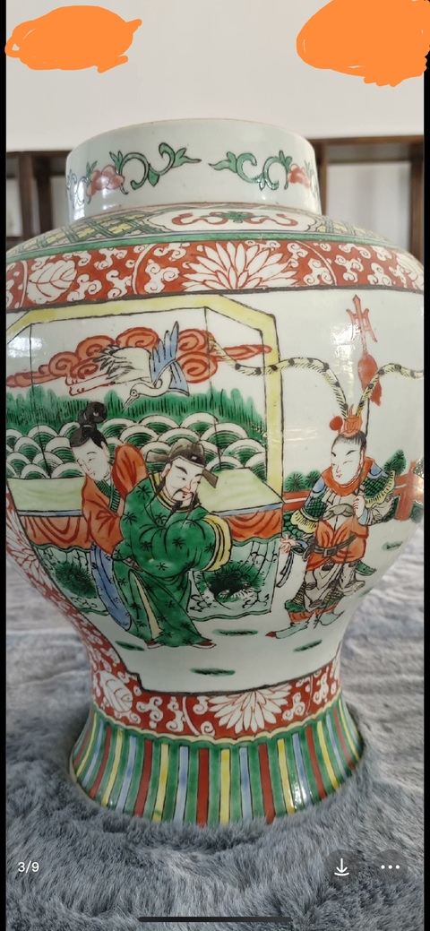 古玩陶瓷晚清五彩人物故事將軍罐拍賣，當(dāng)前價(jià)格38888元