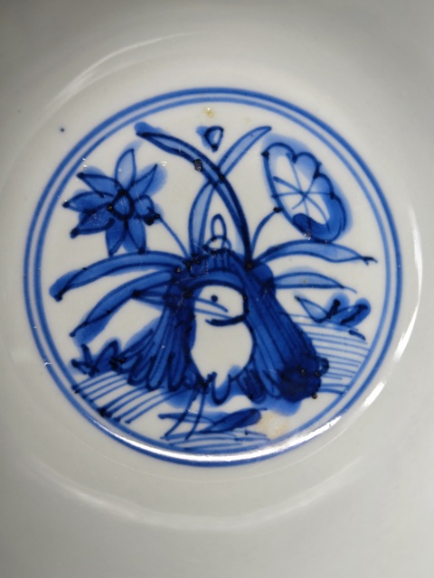 古玩陶瓷明嘉靖內青花外五彩一路連科圖茶碗拍賣,當前價格9876元