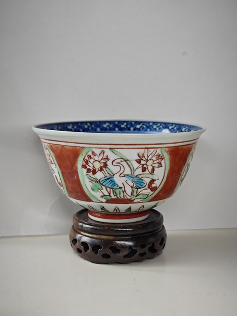 古玩陶瓷明嘉靖內青花外五彩一路連科圖茶碗拍賣,當前價格9876元
