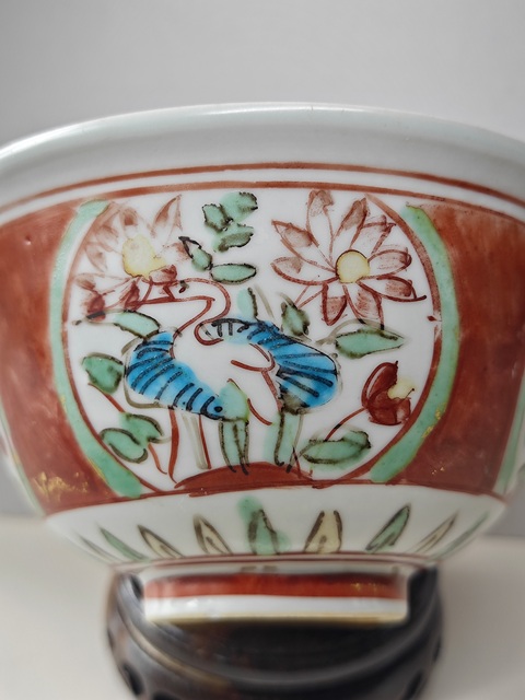 古玩陶瓷明嘉靖內青花外五彩一路連科圖茶碗拍賣,當前價格9876元