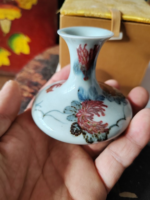 古玩陶瓷晚清民國青花釉里紅荸薺瓶拍賣,當前價格2999元