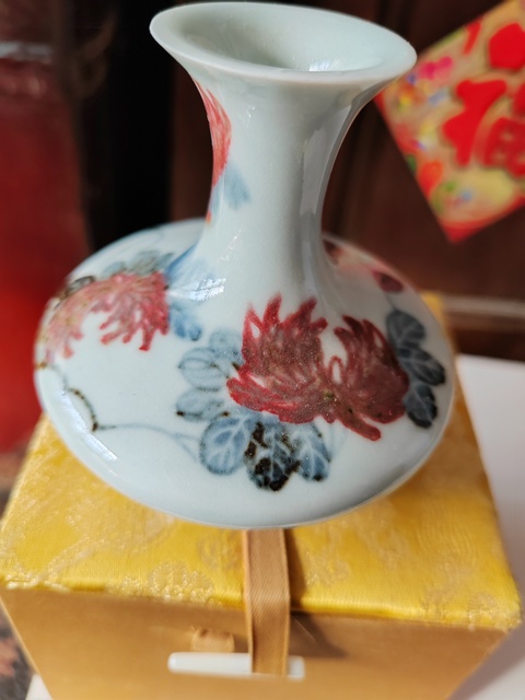 古玩陶瓷晚清民國青花釉里紅荸薺瓶拍賣,當前價格2999元