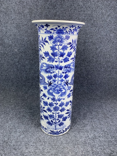 古玩陶瓷青花雙龍穿花紋大箭筒拍賣,當前價格5999元