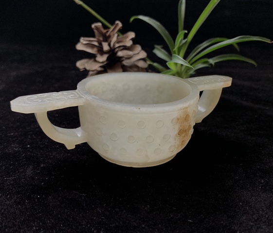 古玩玉器明代和田玉雕“雙執(zhí)耳杯”拍賣，當前價格25500元