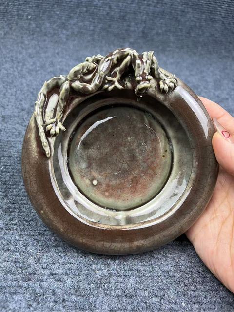 古玩陶瓷郎紅釉貼塑螭龍紋水洗拍賣,當前價格4800元