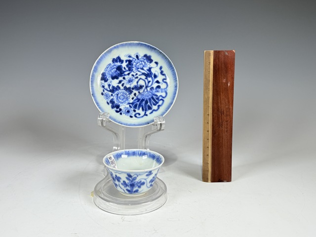 古玩陶瓷清康熙·精品青花花卉紋杯碟拍賣，當前價格1500元