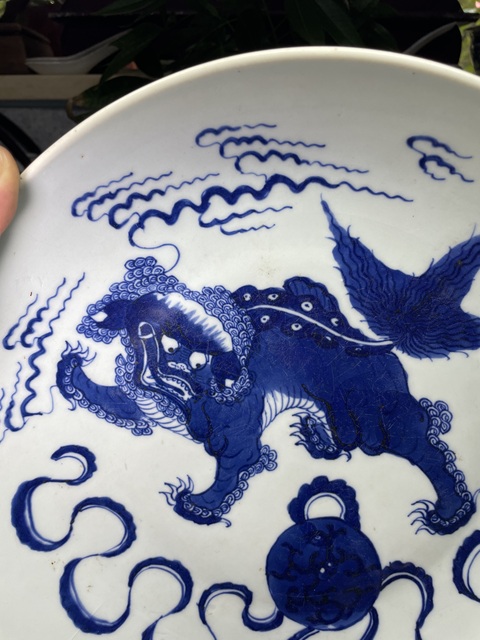 古玩陶瓷雍乾傳世頂級青花獅子繡球紋大盤拍賣,當前價格4899元