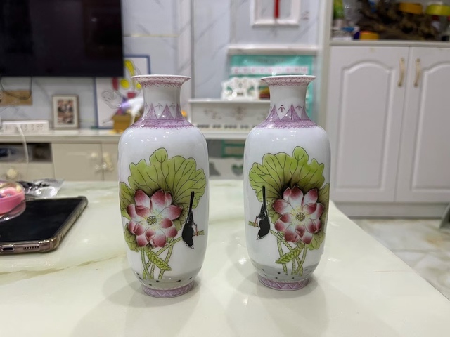 古玩陶瓷琺瑯彩花鳥紋賞瓶一對拍賣,當前價格3888元
