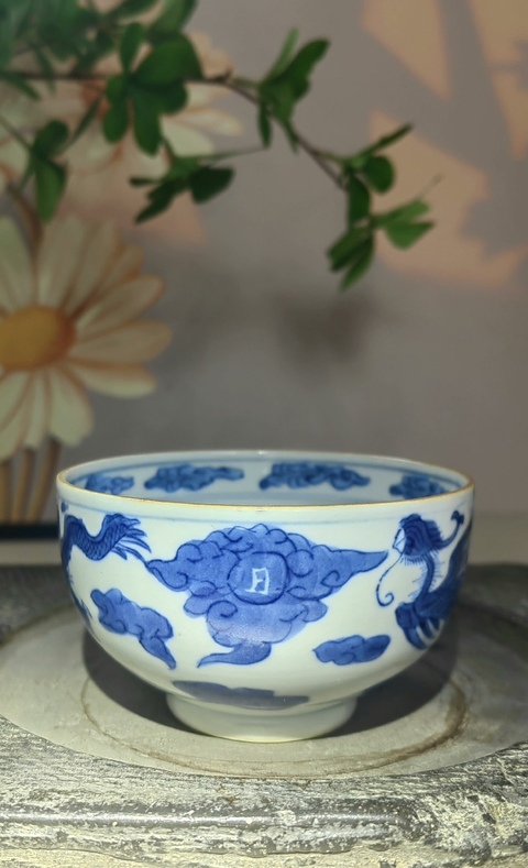 古玩陶瓷清中青花龍鳳呈祥紋杯拍賣，當前價格16800元