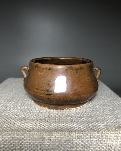 古玩陶瓷清，紫金釉雙耳爐拍賣，當前價格1200元