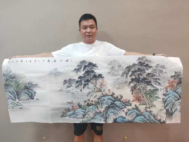 古玩字畫帶合影中美協(xié)會員名家羅峻 山水拍賣,當(dāng)前價格698元