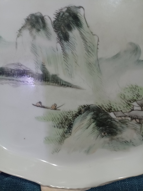 古玩陶瓷山水紋盤拍賣，當前價格399元