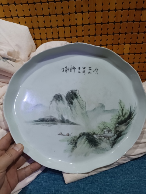 古玩陶瓷山水紋盤拍賣，當前價格399元