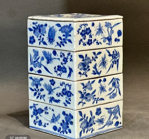 古玩陶瓷清中晚期青花蟲草紋蓋盒拍賣,當前價格15000元