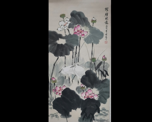 古玩字畫山東著名畫家胡開禧荷塘?xí)月杜馁u，當(dāng)前價格899元