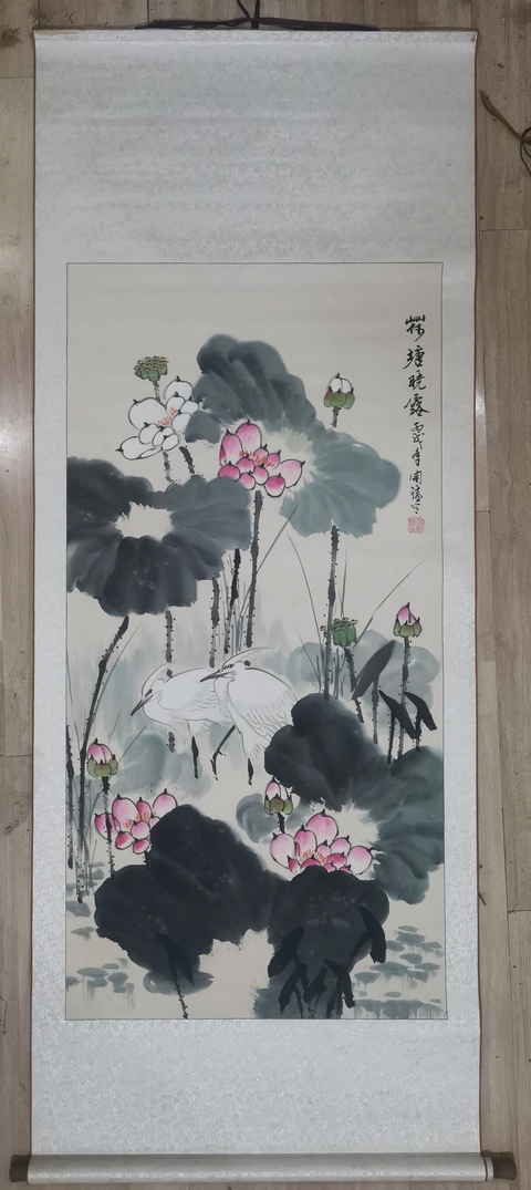 古玩字畫山東著名畫家胡開禧荷塘?xí)月杜馁u，當(dāng)前價格899元
