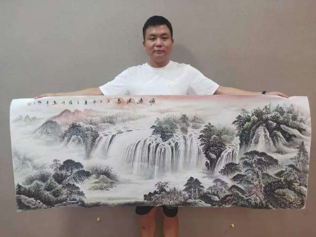 古玩字畫帶合影中美協(xié)名家羅峻 山水拍賣,當(dāng)前價格588元