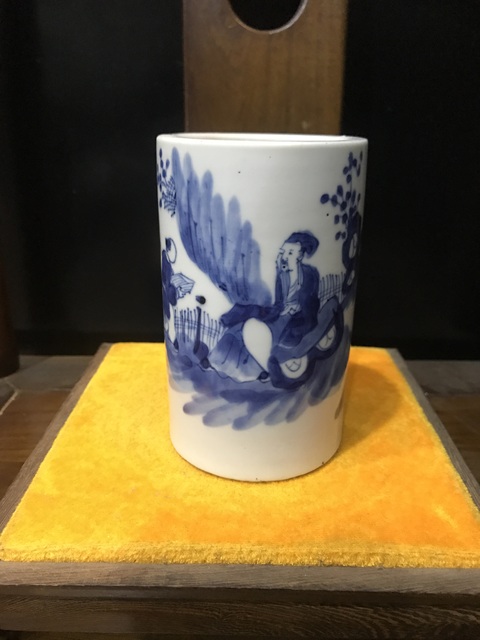 古玩陶瓷(精品文房)晚清-光緒-四愛圖-青花筆筒拍賣,當前價格2394元