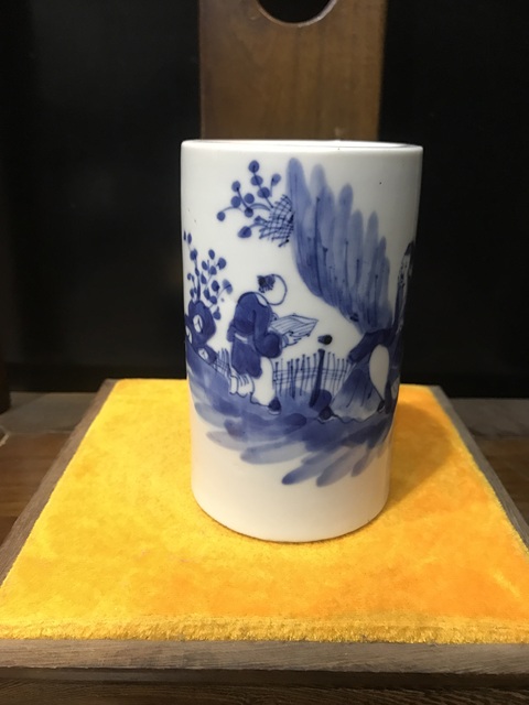 古玩陶瓷(精品文房)晚清-光緒-四愛圖-青花筆筒拍賣,當前價格2394元