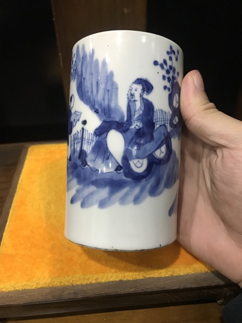 古玩陶瓷(精品文房)晚清-光緒-四愛圖-青花筆筒拍賣,當前價格2394元