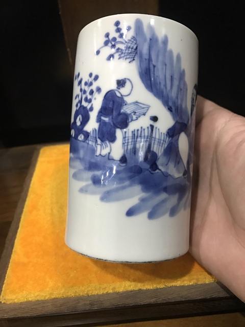 古玩陶瓷(精品文房)晚清-光緒-四愛圖-青花筆筒拍賣,當前價格2394元