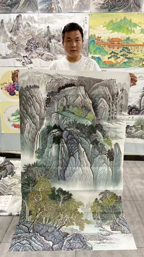 古玩字畫帶合影中美協會員名家羅峻 山水拍賣,當前價格588元