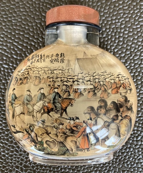 中国　清時代　硝子鼻煙壺　古玩　内絵龍文　角形精密　両面龍内絵図　蓋◯◯牙さじ 中国 清時代 硝子鼻煙壺 古玩 内絵龍文 角形精密 両面龍内絵図