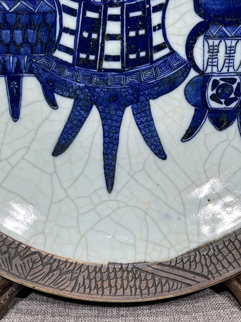古玩陶瓷哥釉***青花博古圖大盤拍賣，當(dāng)前價(jià)格3500元