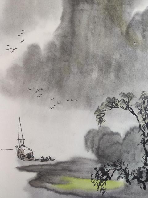 古玩字畫廣西名家 中美協(xié)會員 梁日章先生 夏山曉色 青綠山水手工原裱立軸拍賣,當前價格1000元