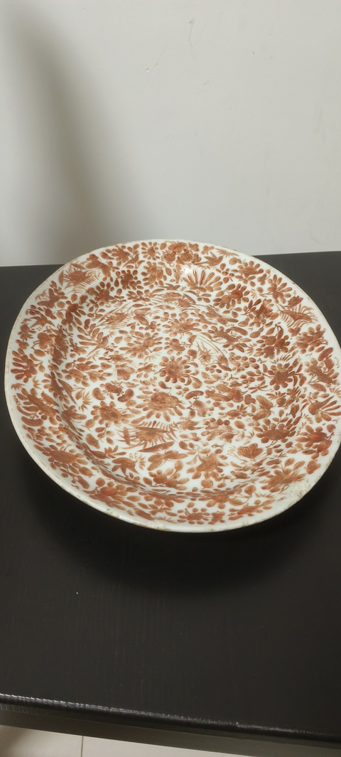 古玩陶瓷花鳥蝶紋廣彩盤真品鑒賞圖