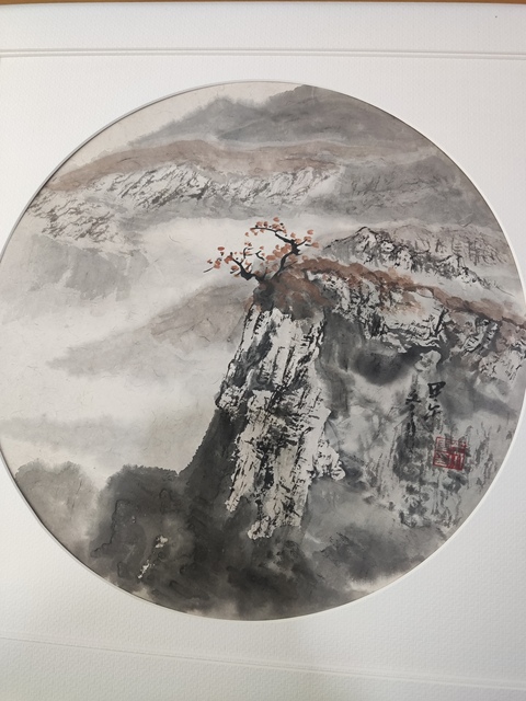 古玩字畫手工精裱中美協名家王小軍 山水圓光拍賣,當前價格328元