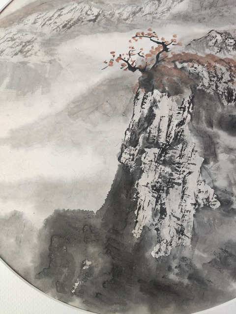 古玩字畫手工精裱中美協名家王小軍 山水圓光拍賣,當前價格328元
