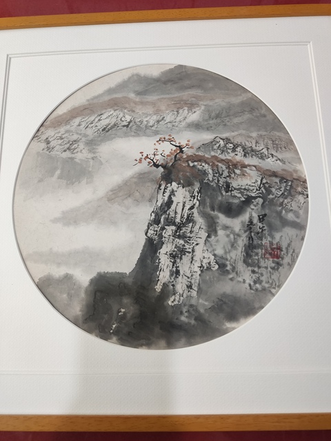 古玩字畫手工精裱中美協名家王小軍 山水圓光拍賣,當前價格328元