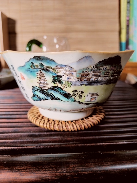 古玩陶瓷粉彩江西十景詩文碗拍賣，當前價格12000元