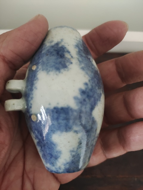古玩陶瓷道光吹釉青花云紋鳥食杯拍賣，當前價格2680元
