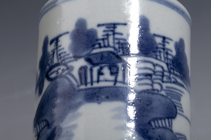 古玩陶瓷清中·青花山水紋筆筒拍賣，當前價格1088元