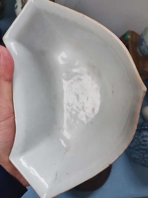 古玩陶瓷清中晚時期礬紅福壽圖角盤拍賣,當前價格2680元