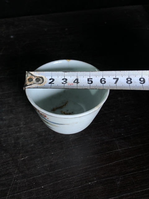 古玩陶瓷淺降彩山水人物紋杯子真品鑒賞圖