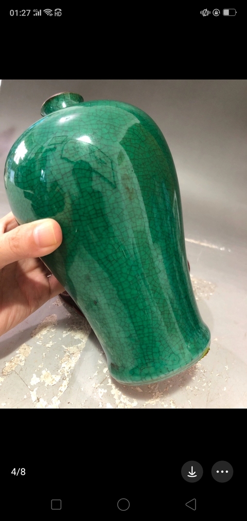 古玩陶瓷綠哥釉梅瓶真品鑒賞圖