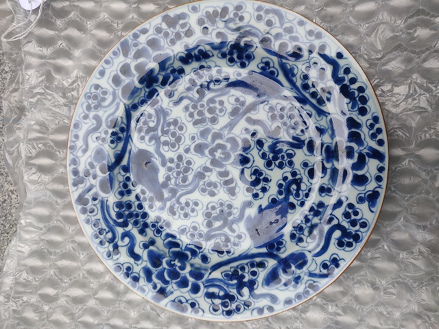 古玩陶瓷【須走保真交易】清康熙雙稷牡丹紋青花賞盤拍賣，當前價格1288元