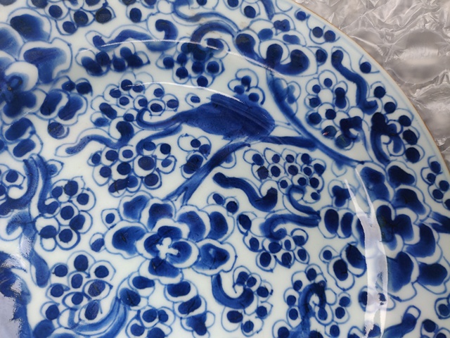 古玩陶瓷【須走保真交易】清康熙雙稷牡丹紋青花賞盤拍賣，當前價格1288元