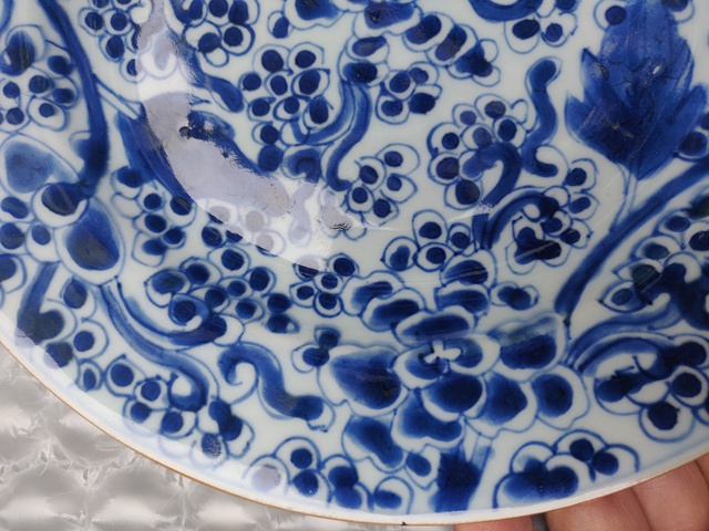古玩陶瓷【須走保真交易】清康熙雙稷牡丹紋青花賞盤拍賣，當前價格1288元