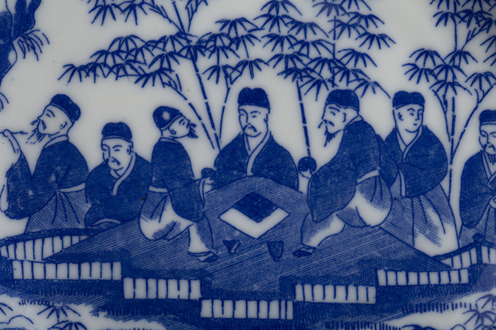 古玩陶瓷民國青花竹林七賢紋小盤拍賣，當前價格1286元