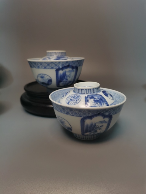 古玩陶瓷青花蓋碗（一對）拍賣，當前價格800元