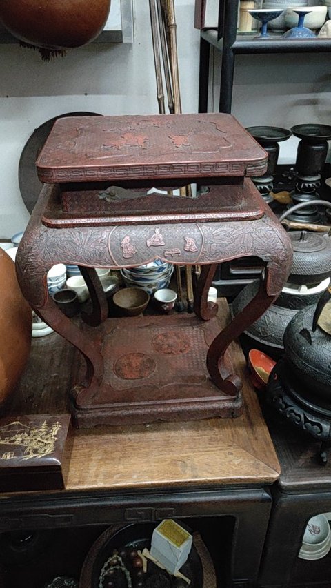 古玩雜項漆雕花幾真品鑒賞圖