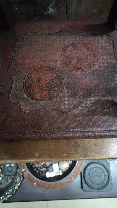 古玩雜項漆雕花幾真品鑒賞圖
